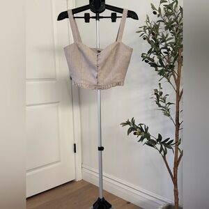 Reformation Taupe Striped Button-Up Crop Top